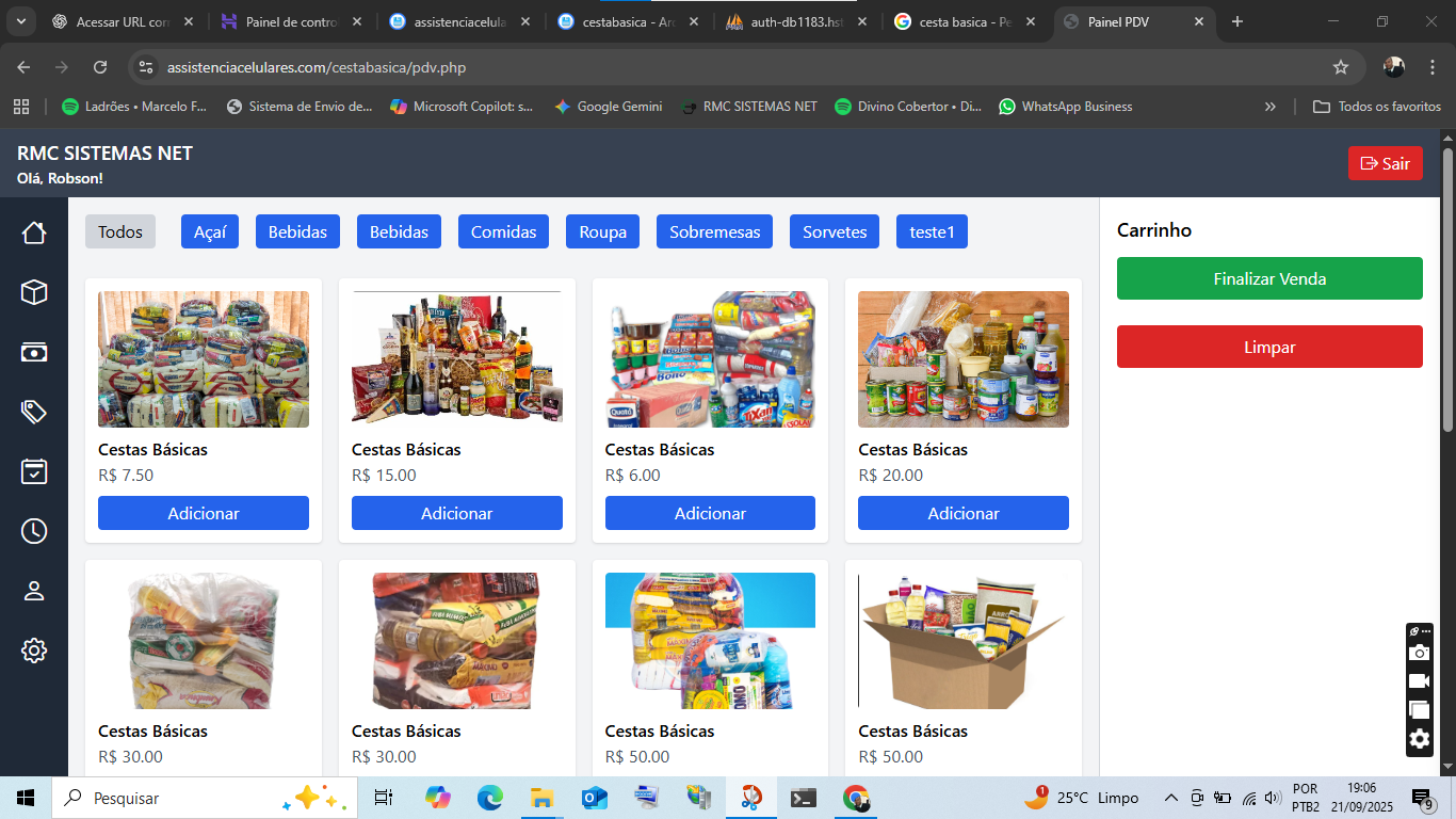 Sistema cesta básica on-line para mercadinho e deposito, Plano Mensal, COD 009.
