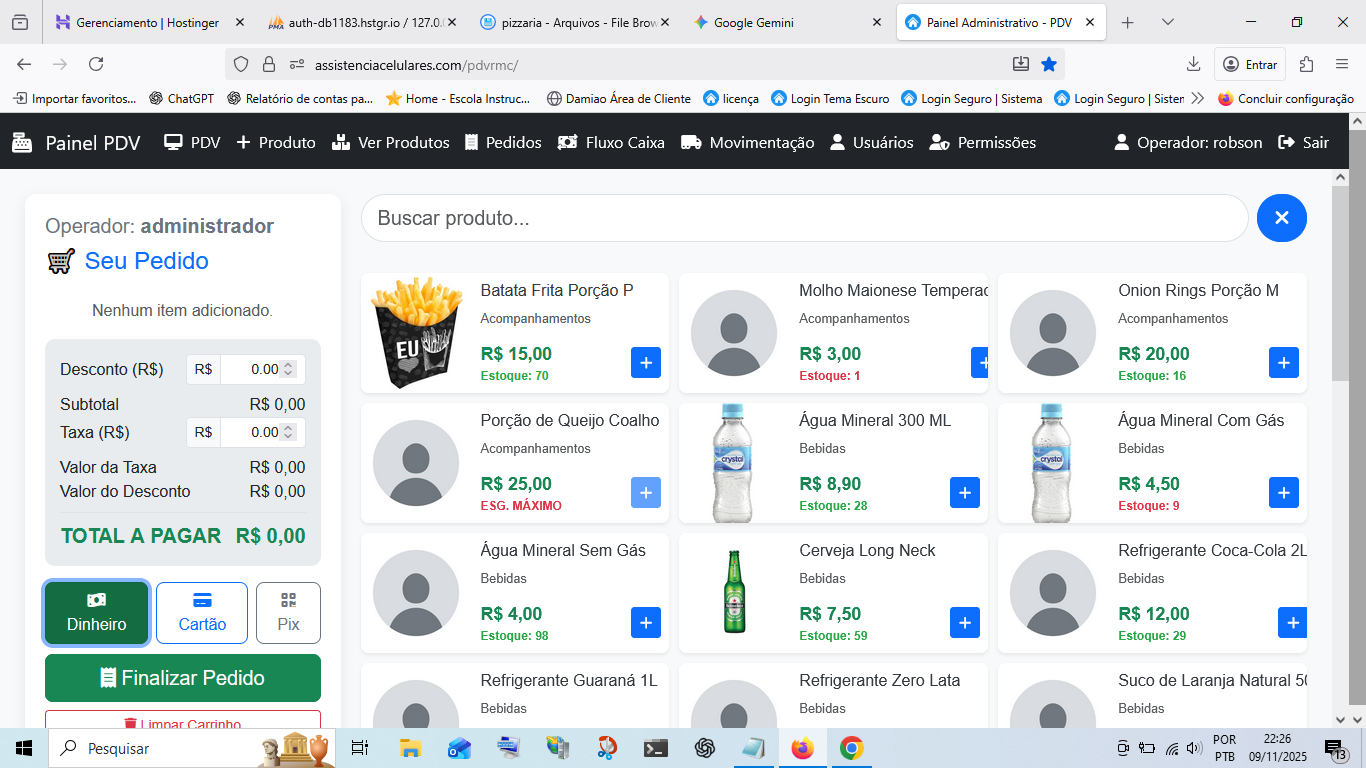 🍕 Sistema On-line para Pizzaria Balcão, atendimento
